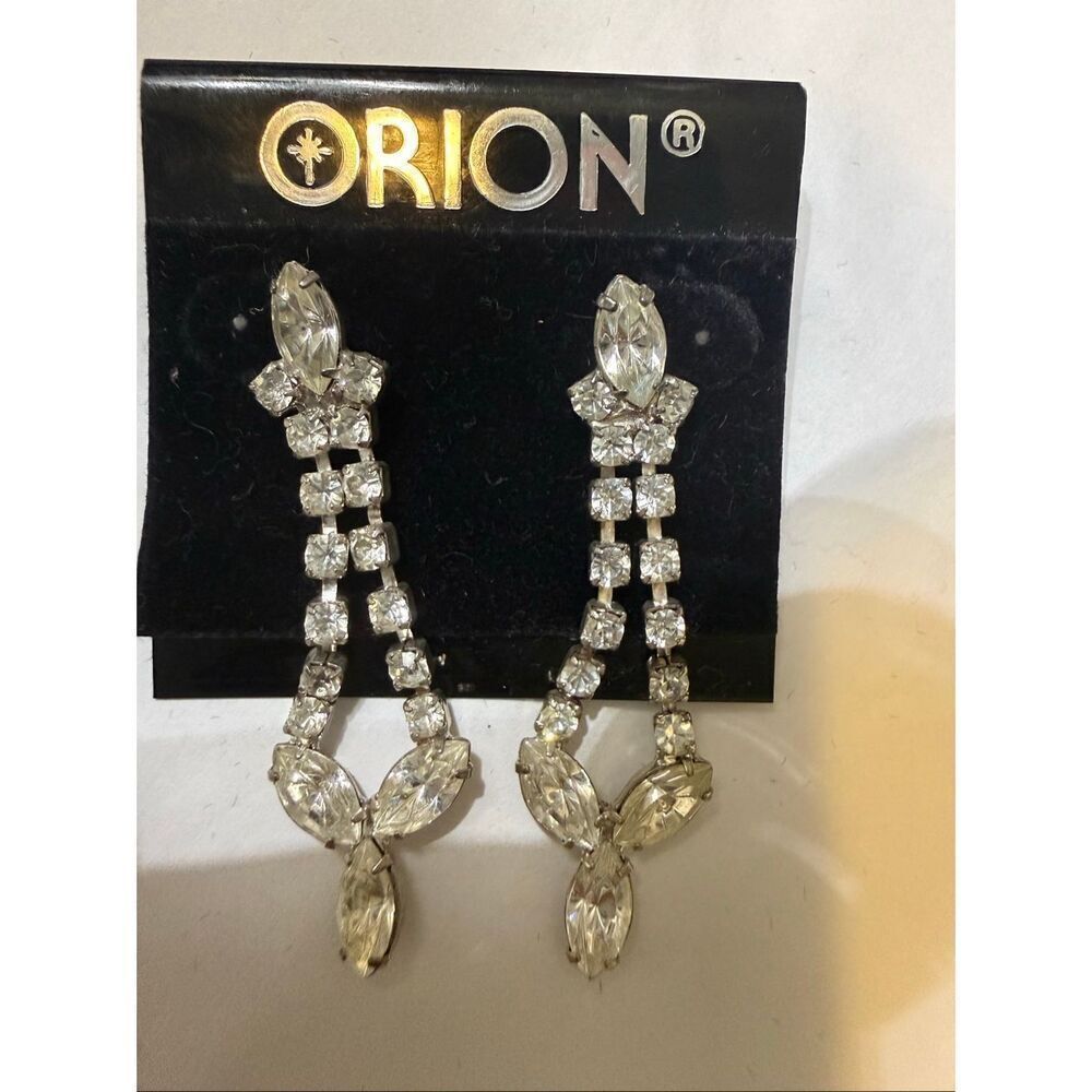 Orion Silvertone Rhinestone Push Back Chandelier Dangle Drop Earrings NWT